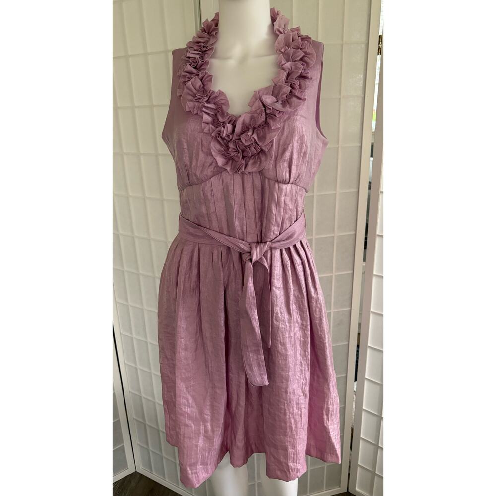Maggy L Pink Ruffle‎ Belted Cocktail Party Dress Size 10 Holiday Event Evening